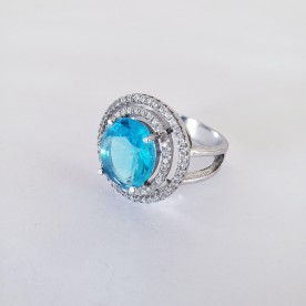 Anel cristal azul oval 